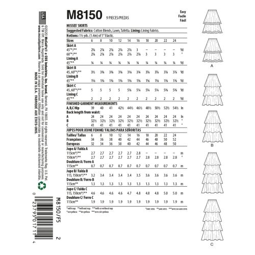 MCCALLS - M8150 SKIRTS FOR MISS - 16-22
