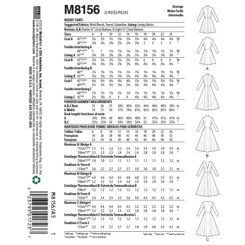 MCCALLS - M8156 COATS FOR MISS - 6-14
