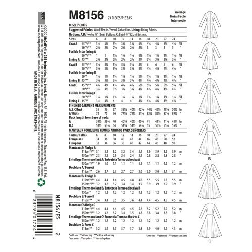 MCCALLS - M8156 COATS FOR MISS - 16-22