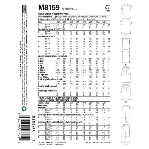 MCCALLS - M8159 SEPARATE KIT FOR MISS/WOMEN - 18W-24W