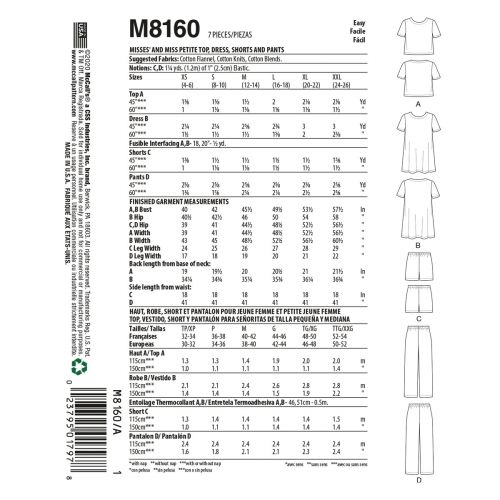 MCCALLS - M8160 SEPARATE KIT FOR MISS- XS-XXL