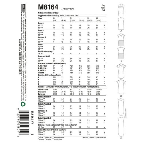 MCCALLS - M8164 DRESSES FOR MISS - XS-M