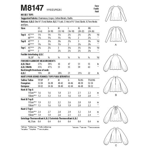 MCCALLS - M8147 TOPS FOR MISS - XS-M