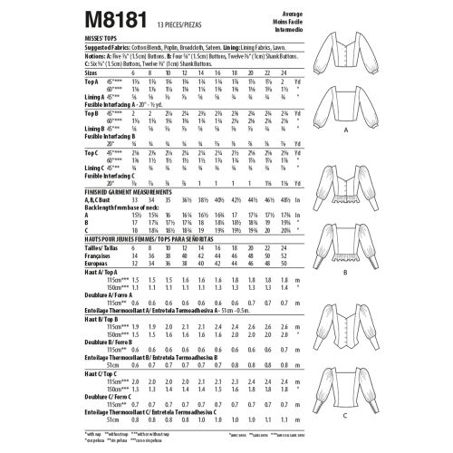 MCCALLS - M8181 TOPS FOR MISS - 6-14