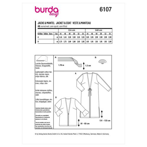 BURDA - 6107 VEST & COAT FOR WOMAN
