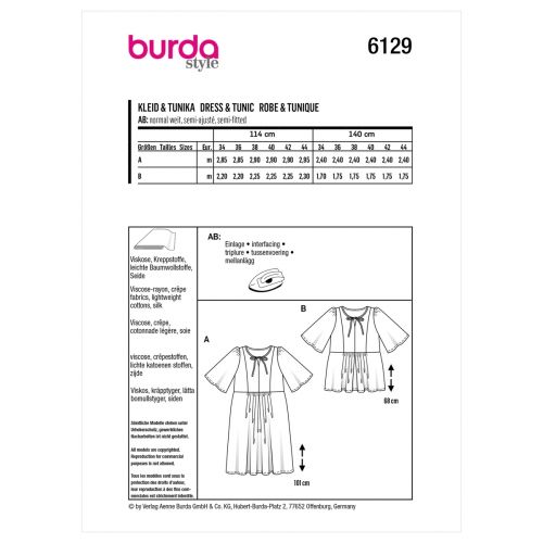 BURDA - 6129 DRESS & TUNIC FOR MISS