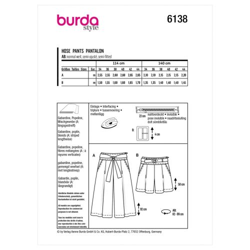 BURDA - 6138 PANTS FOR MISS