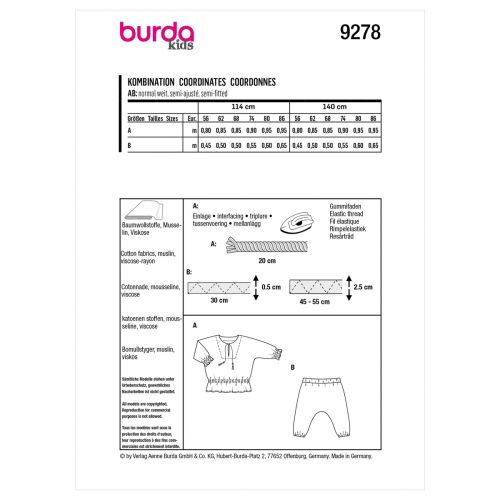 BURDA - 9278 CHILD SHIRT & PANT 