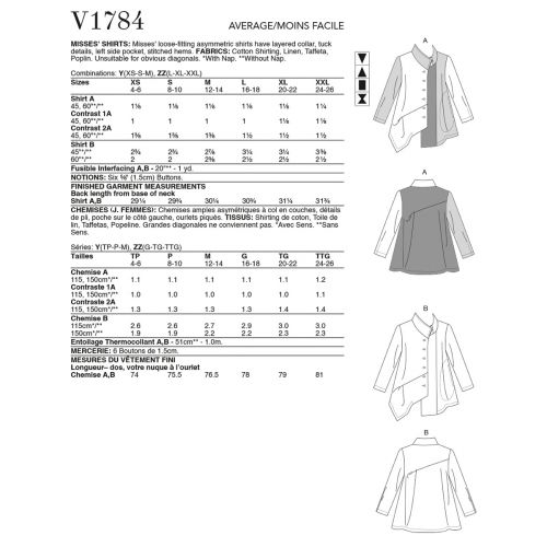 VOGUE - V1784-ZZ SHIRTS FOR MISS