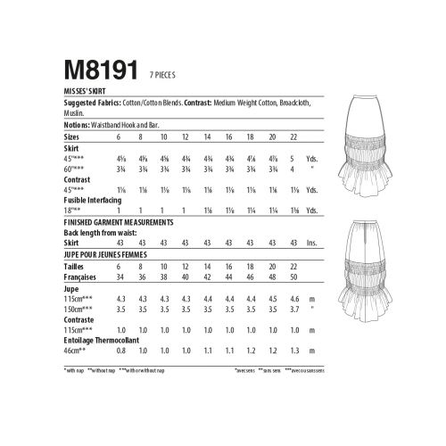 MCCALLS - M8191 COSTUME SKIRT FOR MISS