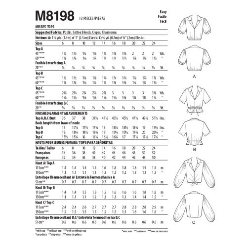 MCCALLS - M8198 TOPS FOR MISS - 6-14