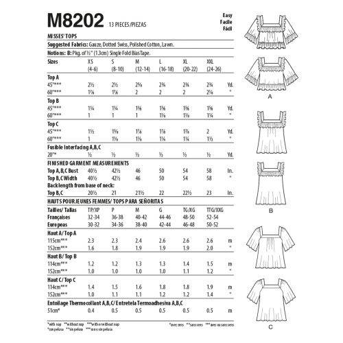 MCCALLS - M8202 TOPS FOR MISS - L-XXL