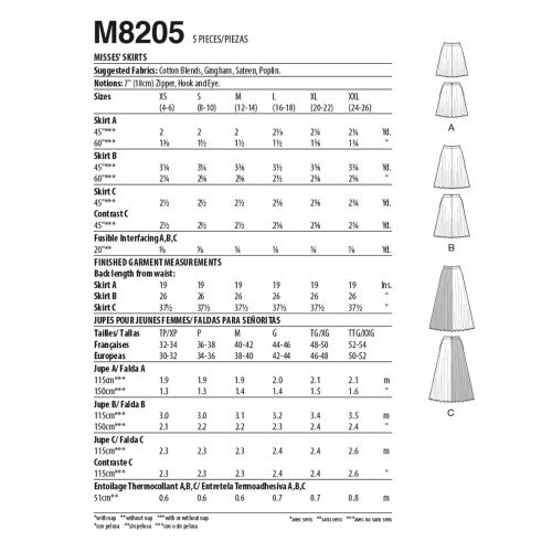 MCCALLS - M8205 SKIRTS FOR MISS - L-XXL