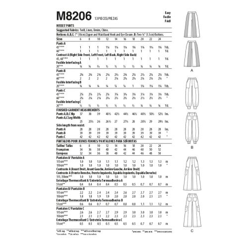 MCCALLS - M8206 PANTS FOR MISS - 16-24