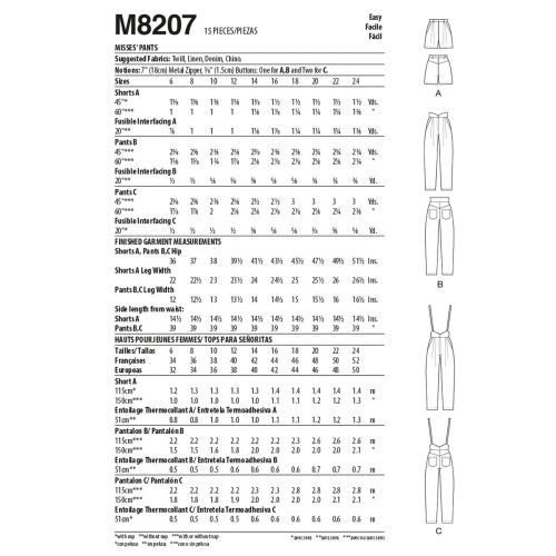 MCCALLS - M8207 SHORT AND PANTS FOR MISS - 6-14