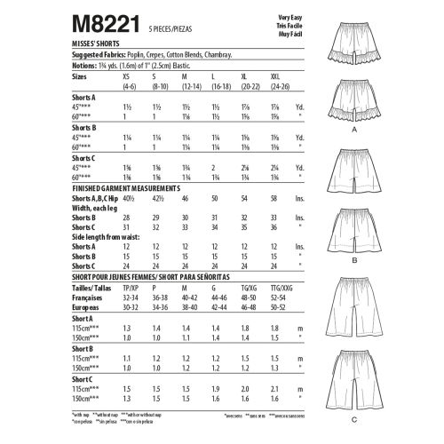 MCCALLS - M8221 SHORTS FOR MISS - L-XXL