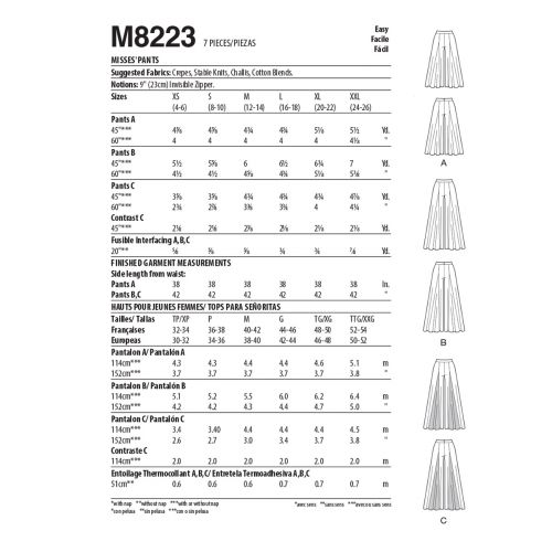 MCCALLS - M8223 PANTS FOR MISS - L-XXL