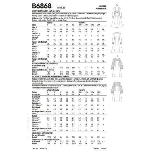 BUTTERICK - B6868 DRESS & COAT FOR MISS