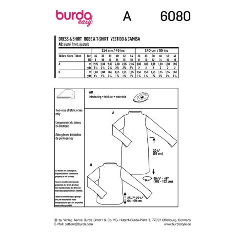 BURDA - 6080 DRESS & TOP FLARED HIGH COLLAR