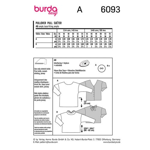BURDA - 6093 PULLOVER AND CARDIGAN - PLUS SIZE