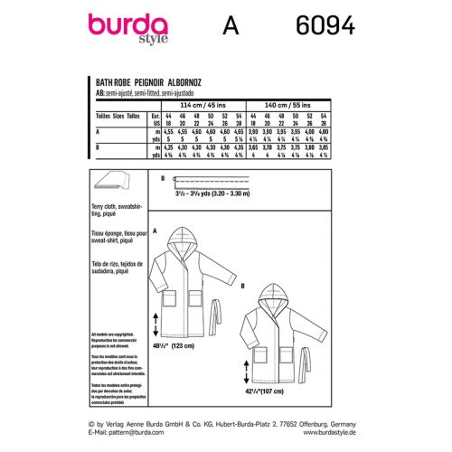 BURDA - 6094 BATHROBE WITH HOOD