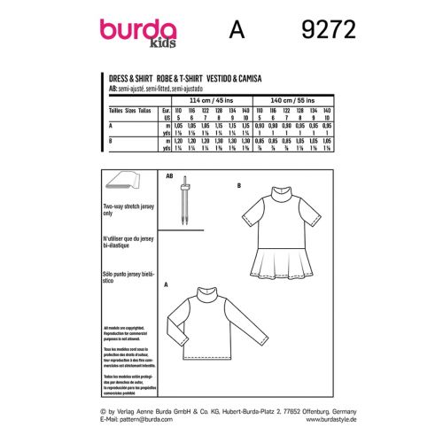 BURDA - 9272 GIRLS TOP AND DRESS