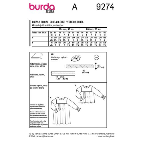 BURDA - 9274 GIRLS DRESS AND BLOUSE