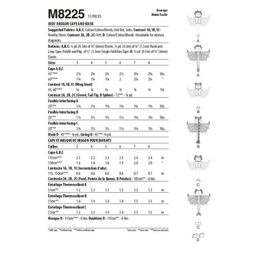 MCCALLS - M8225 COSTUME DRAGON FOR CHILD - 3-8