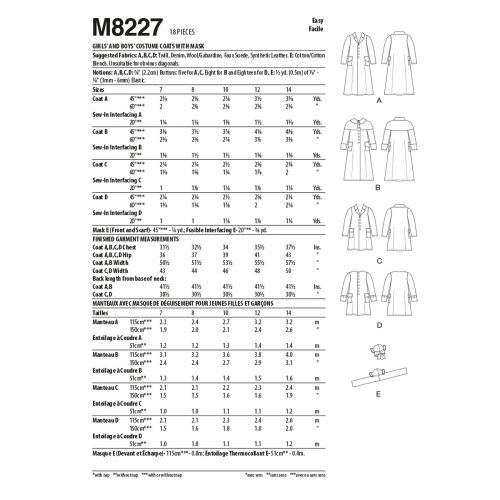 MCCALLS - M8227 COSTUME PERIOD COATS FOR CHILD - 7-14
