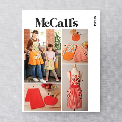 MCCALLS - M8234 APRONS, POTHOLDERS AND TEA TOWEL FOR MISS/CHILD - 3-XL