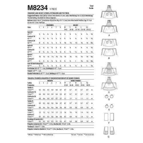 MCCALLS - M8234 APRONS, POTHOLDERS AND TEA TOWEL FOR MISS/CHILD - 3-XL