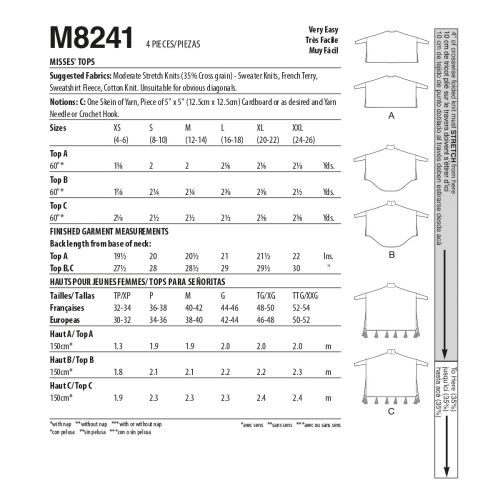 MCCALLS - M8241 PONCHOS FOR MISS - XS-XXL