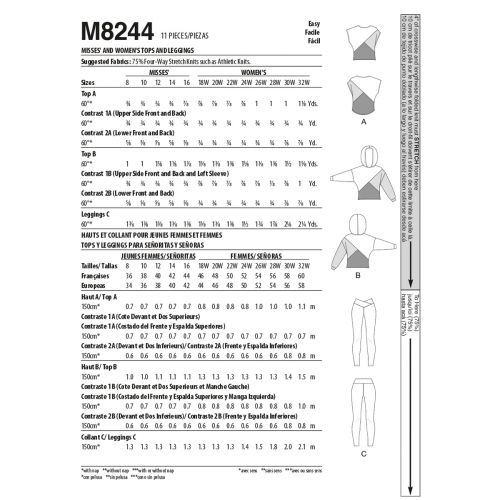 MCCALLS - M8244 TOPS & LEGGING FOR MISS - 8-16