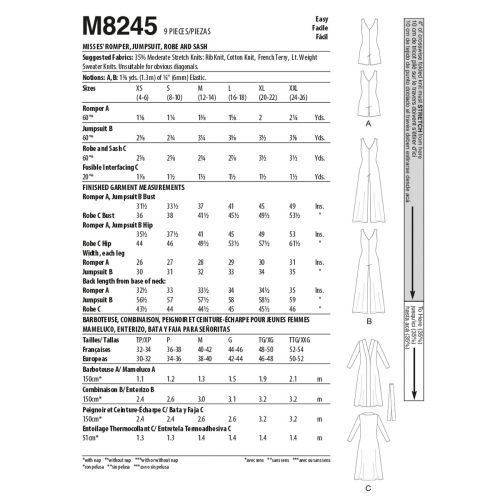 MCCALLS - M8245 JUMPSUITS & ROBE FOR MISS - XS-XXL