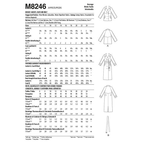 MCCALLS - M8246 COATS FOR MISS - 16-24