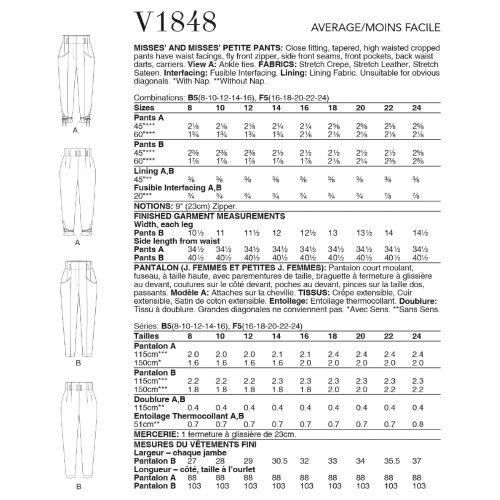 VOGUE - V1848 HIGH WAISTED PANTS FOR MISS