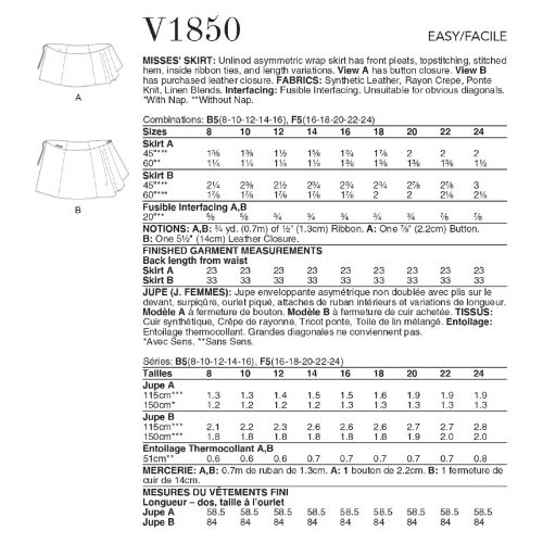 VOGUE - V1850 ASYMMETRIC SKIRTS FOR MISS