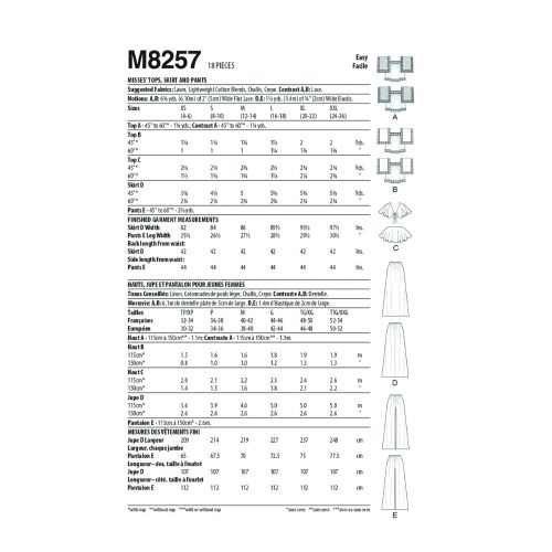 MCCALLS - M8257 TOPS, SKIRT & PANTS FOR MISS - XS-M