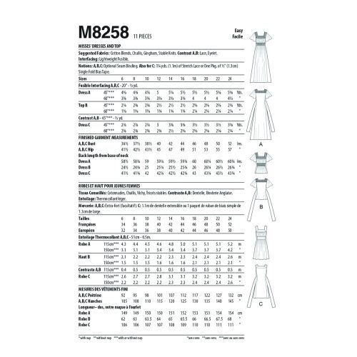 MCCALLS - M8258 DRESSES & TOP FOR MISS - 6-14
