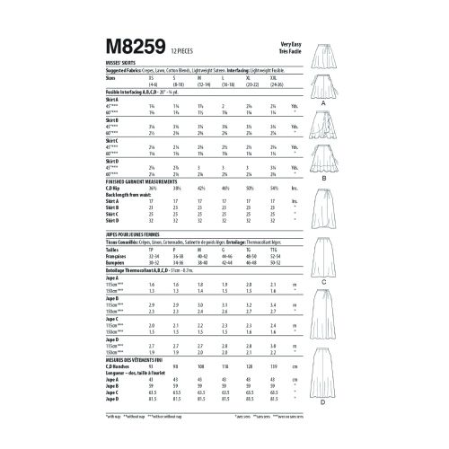 MCCALLS - M8259 SKIRTS FOR MISS - L-XXL