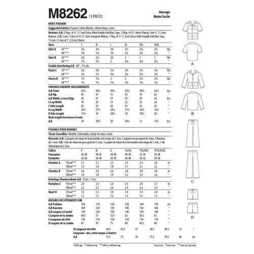 MCCALLS - M8262 PYJAMAS FOR MEN - S-L