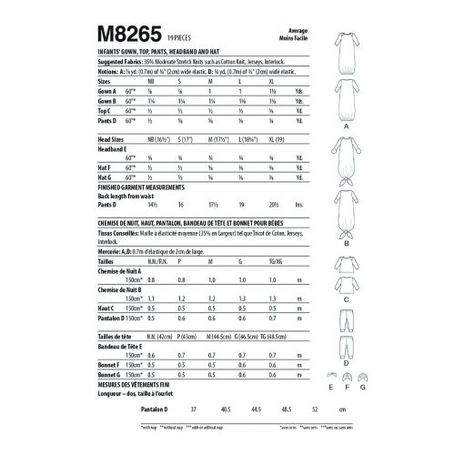 MCCALLS - M8265 TOP, PANTS & HEADBAND FOR BABY - NB-XL