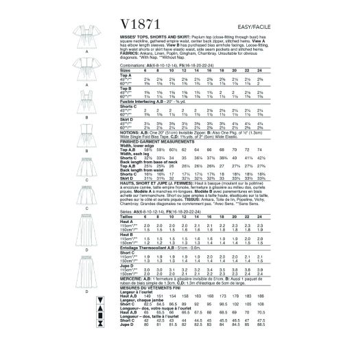 VOGUE - V1871 TOPS, SHORTS & SKIRT FOR MISS