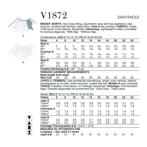 VOGUE - V1872 ASYMMETRIC WRAP SKIRTS FOR MISS