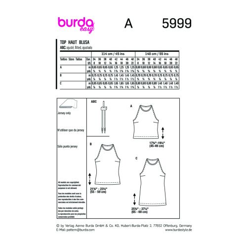 BURDA - 5999 FITTED TOPS FOR MISS