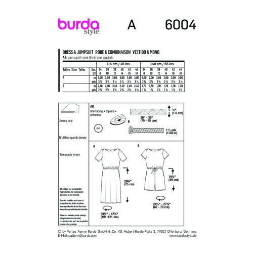 BURDA - 6004 SEMI-FITTED DRESS & JUMPSUIT