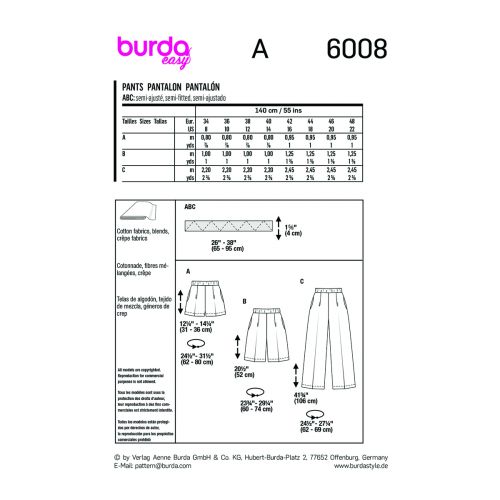 BURDA - 6008 SEMI-FITTED SHORTS & PANTS FOR MISS