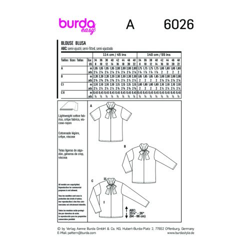 BURDA - 6026 SEMI-FITTED LAVALLIERE BLOUSES