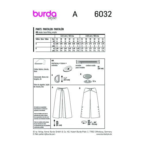 BURDA - 6032 LOOSE PANTS FOR MISS