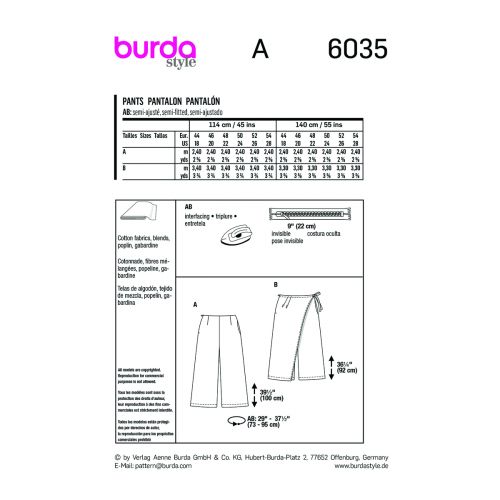 BURDA - 6035 LOOSE PANTS FOR WOMAN